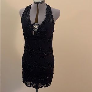 Marciano black beaded halter dress